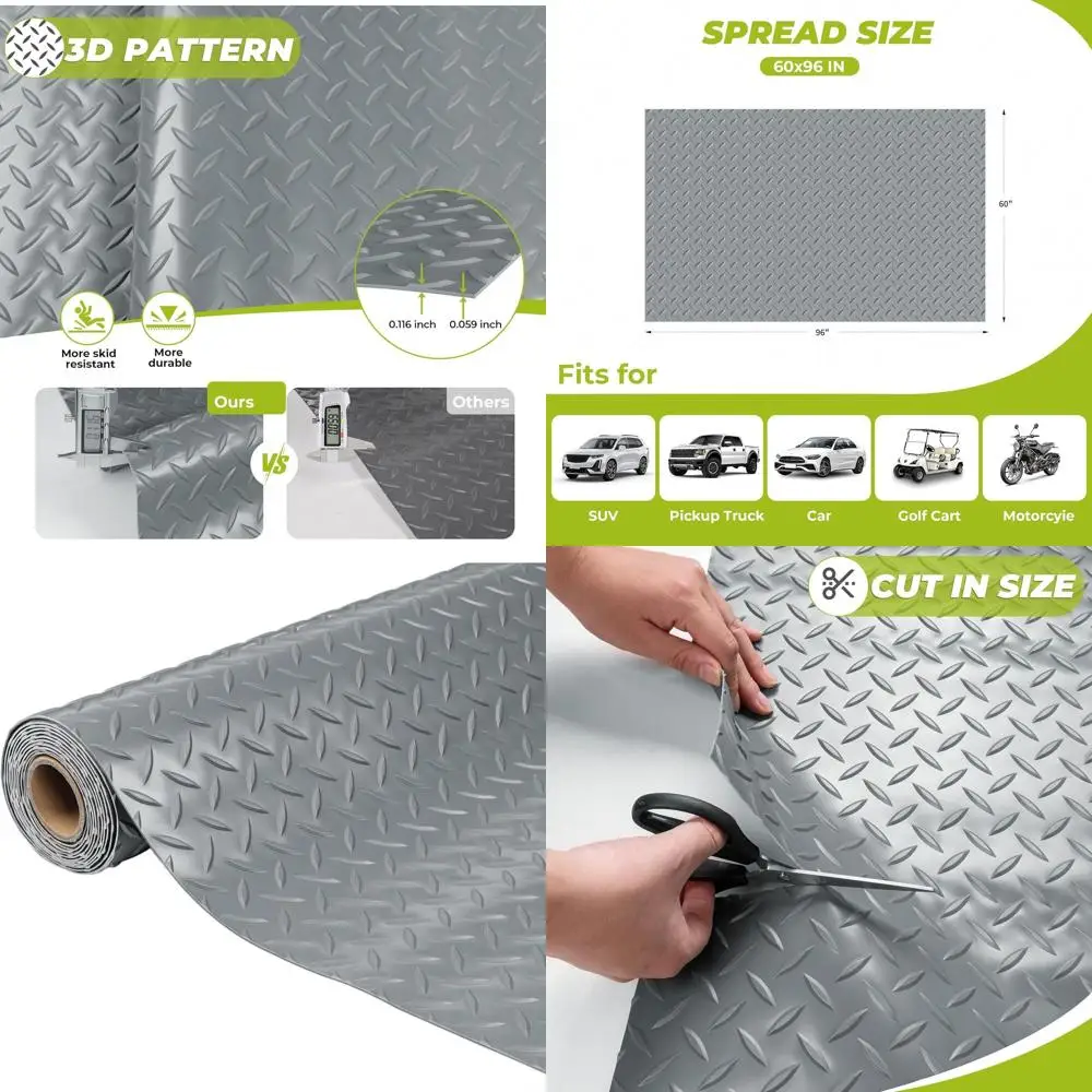 Thickened 5x8ft Diamond Pattern PVC Garage Floor Mat, Non-Slip Protection for Cars, Workshops, and Gyms
Thickened 5x8ft Diamond Pattern PVC Garage Floor Mat, Non-Slip Protection for Cars, Workshops, and Gyms