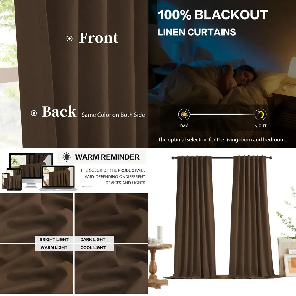 Chocolate Brown 50x120 Inch Textured Linen Blackout Curtains, 2-Panel Set for Living Room with Back Tab Rod Pocket
Chocolate Brown 50x120 Inch Textured Linen Blackout Curtains, 2-Panel Set for Living Room with Back Tab Rod Pocket