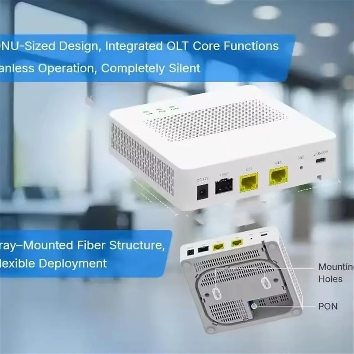 Mini GPON OLT 1Port,for 64 Onus,Built-in PON Module,Fanless Zero-Noise Design,Low Power,SC/Upc Interface, FTTH EU PLUG
Mini GPON OLT 1Port,for 64 Onus,Built-in PON Module,Fanless Zero-Noise Design,Low Power,SC/Upc Interface, FTTH EU PLUG