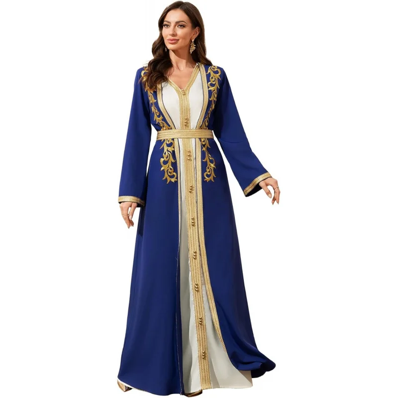 Elegant Muslim Dress with Gold Embroidered Evening Gown, Traditional Islamic Attire
Elegant Muslim Dress with Gold Embroidered Evening Gown, Traditional Islamic Attire