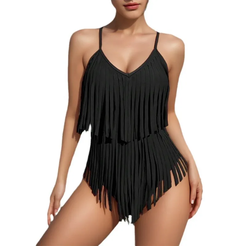 One-piece solid color sexy V-neck slim-fit backless fringed design swimsuit
One-piece solid color sexy V-neck slim-fit backless fringed design swimsuit