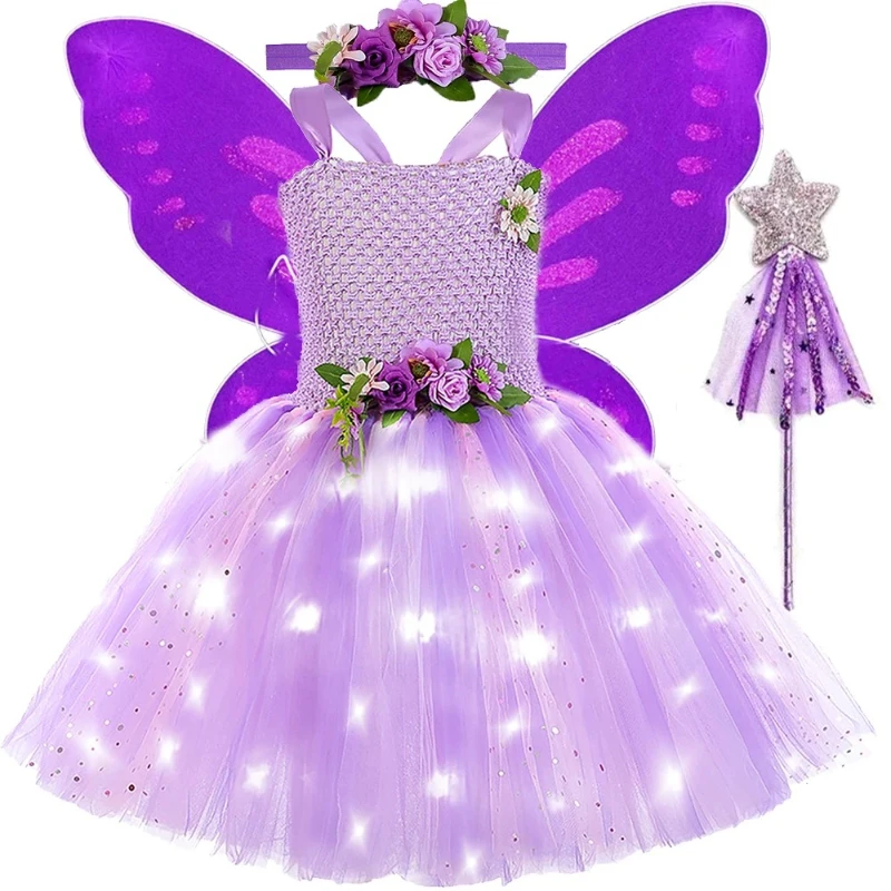 Led Lights Purple Flowers Fairy Costumes for Girls Dresses Outfit with Wings Magic Wand Sparkly Jungle Elf Princess Ballet Tutus
Led Lights Purple Flowers Fairy Costumes for Girls Dresses Outfit with Wings Magic Wand Sparkly Jungle Elf Princess Ballet Tutus