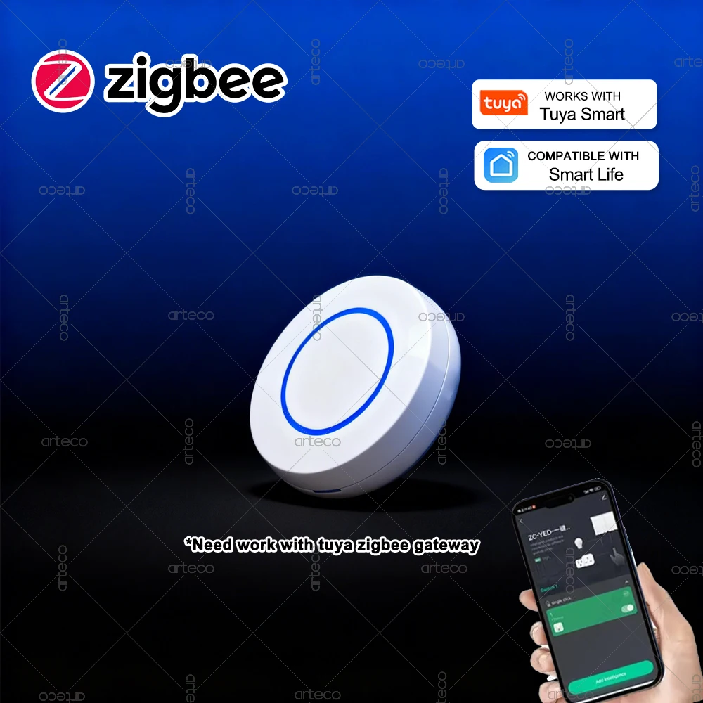 Tuya Zigbee Smart Push Button Wireless Switch Remote Control Automation Scenario Switch Works with Zigbee Gateway Smart Life App