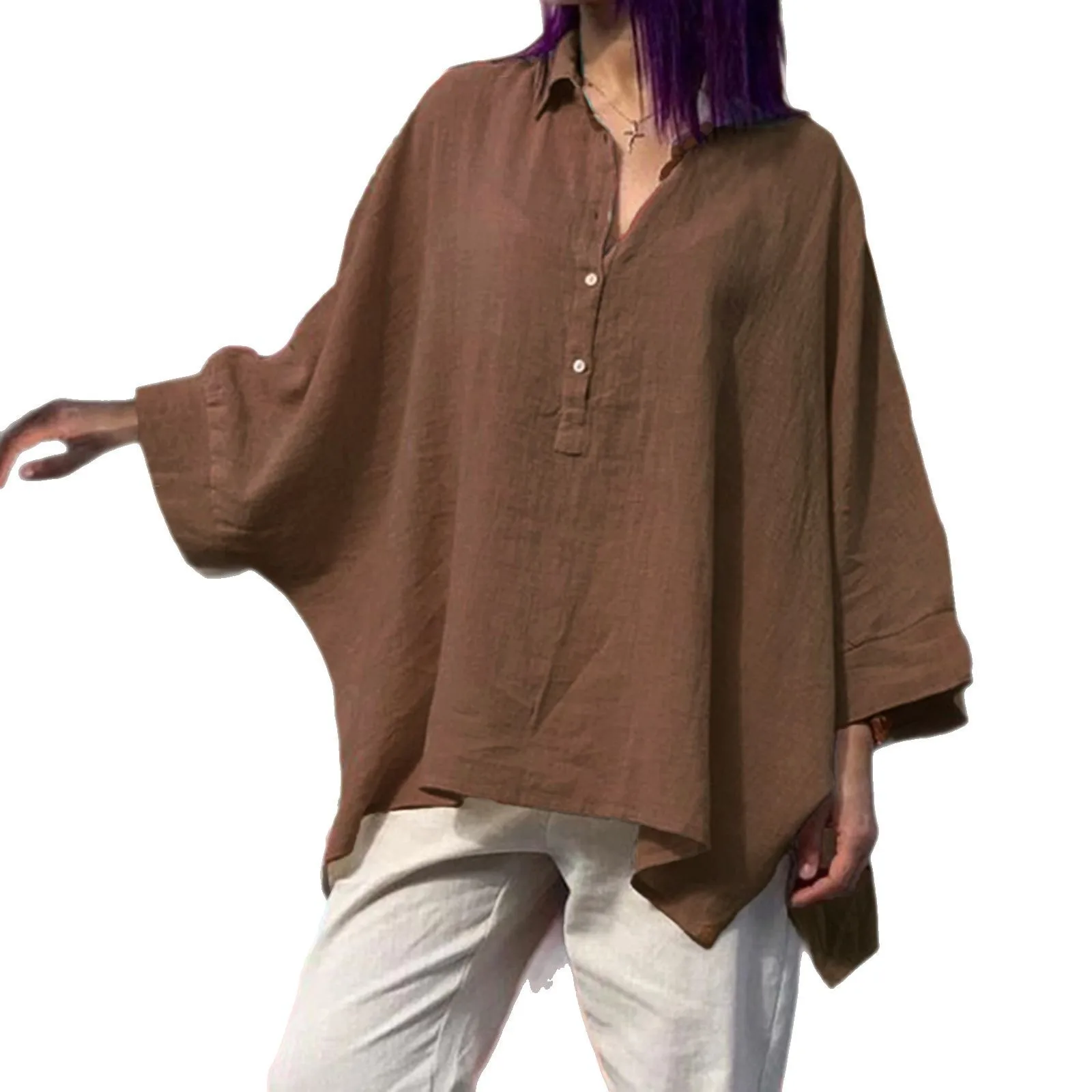 Casual plus Size Women's Clothing Top Loose Fit Cotton Blend Long Sve irt Stand Collar Color Spring Faion
Casual plus Size Women's Clothing Top Loose Fit Cotton Blend Long Sve irt Stand Collar Color Spring Faion