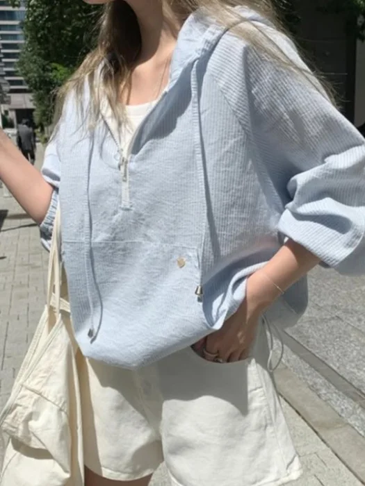 Fre Striped Lazy Sle Hooded Sun Protection irt Women Summer New Dstring Thin Design Overhead Top Korean Loose Fit Lo...
Fre Striped Lazy Sle Hooded Sun Protection irt Women Summer New Dstring Thin Design Overhead Top Korean Loose Fit Lo...