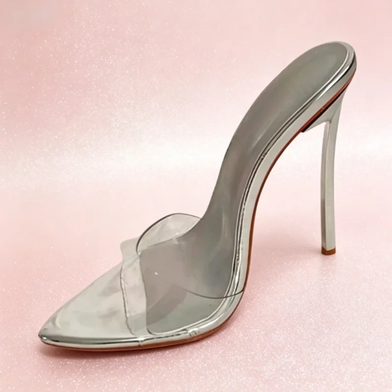 Transparent Clear PVC Pointed Toe High Heel Mules Silver Stiletto Blade Heeled Slip On Summer Sandals Shoes
Transparent Clear PVC Pointed Toe High Heel Mules Silver Stiletto Blade Heeled Slip On Summer Sandals Shoes