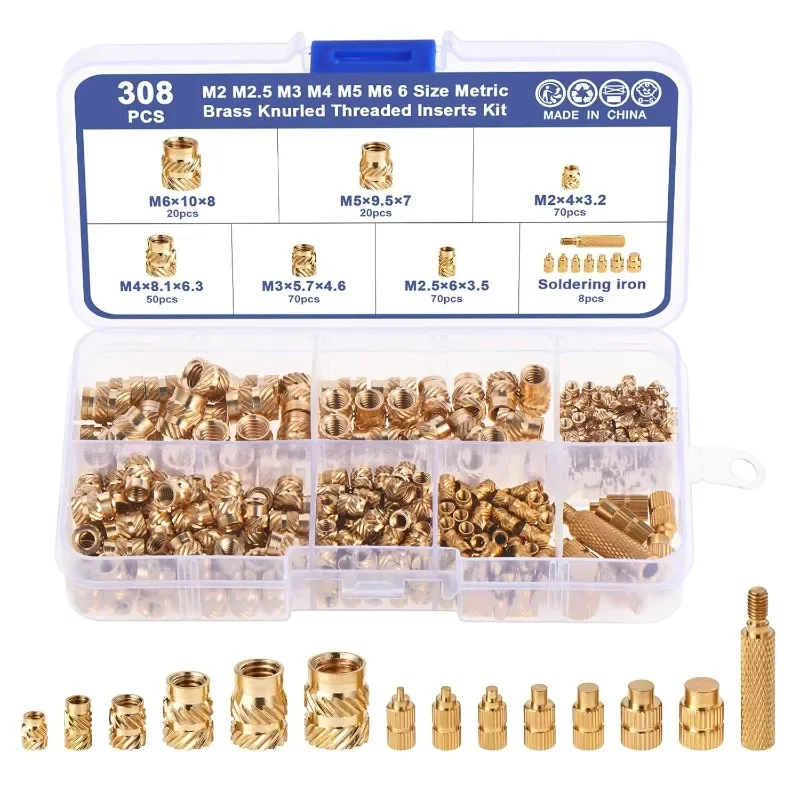 308PCS Brass Metric Knurled Embedment Nuts M2 M2.5 M3 M4 M5 M6 Hot Melt Heat Threaded Insert Nut for 3D Printer Plastic Parts
308PCS Brass Metric Knurled Embedment Nuts M2 M2.5 M3 M4 M5 M6 Hot Melt Heat Threaded Insert Nut for 3D Printer Plastic Parts