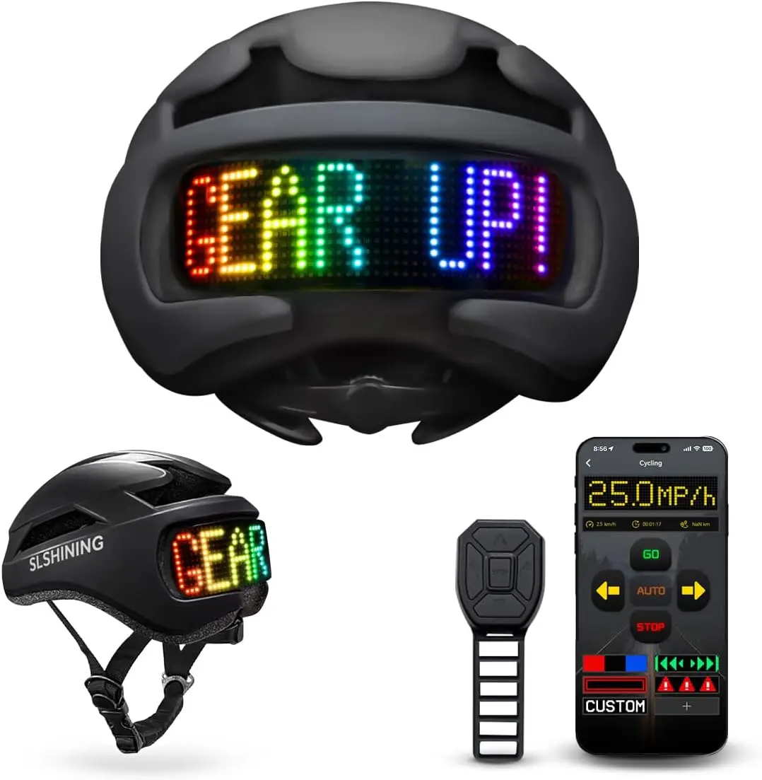 LED Bike Helmet with DIY Display - Custom Patterns, Remote & App Control, for Adult Men and Women
LED Bike Helmet with DIY Display - Custom Patterns, Remote & App Control, for Adult Men and Women