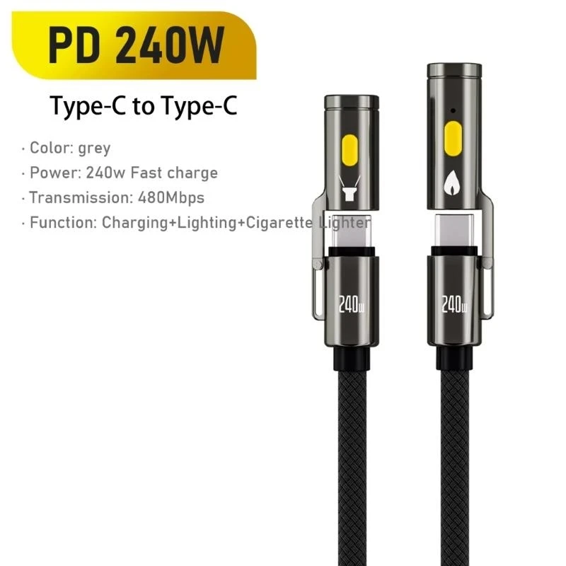 Q5WA Portable USB C Power Cord 240W Charging Cord Integrated LED Light for Camping Gear Support 480Mbps Data Transfer
Q5WA Portable USB C Power Cord 240W Charging Cord Integrated LED Light for Camping Gear Support 480Mbps Data Transfer