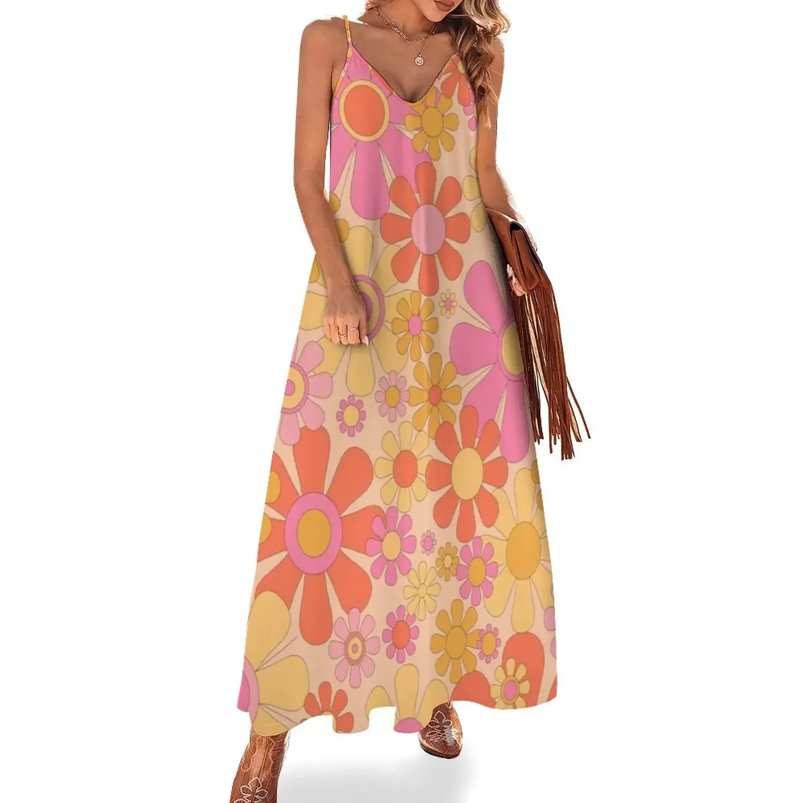 Retro Garden Flowers 60s 70s Floral Pattern in Muted Orange Pink Yellow Apricot Sleeveless Dress Women's summer dress Dress
Retro Garden Flowers 60s 70s Floral Pattern in Muted Orange Pink Yellow Apricot Sleeveless Dress Women's summer dress Dress
