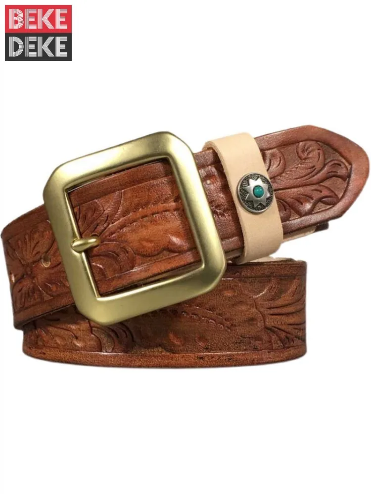 Handmade Cowskin Strap For Jeans Women Men Vintage Pattern Brass Pin Buckle Cowhide Genuine Leather Belt Casual Waistband
Handmade Cowskin Strap For Jeans Women Men Vintage Pattern Brass Pin Buckle Cowhide Genuine Leather Belt Casual Waistband