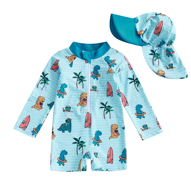Kids Boy Rash Guard Swimsuits Cute Dinosaur Print Long Sleeve Zip Up Bathing Suit with Sun Cap
Kids Boy Rash Guard Swimsuits Cute Dinosaur Print Long Sleeve Zip Up Bathing Suit with Sun Cap