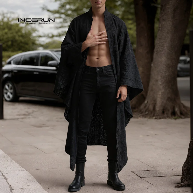 INCERUN мужские длинные стильные плащи нестандартной формы, однотонные мужские кардиганы с длинными рукавами, уличная одежда, свободная повседневная верхняя одежда с открытой строчкой
INCERUN мужские длинные стильные плащи нестандартной формы, однотонные мужские кардиганы с длинными рукавами, уличная одежда, свободная повседневная верхняя одежда с открытой строчкой