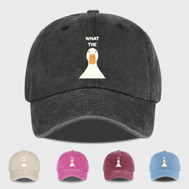 Washed Baseball Cap with "What The Duck" Print - Adjustable Curved Brim Dad Hat - for Casual Streetwear & Daily
Washed Baseball Cap with "What The Duck" Print - Adjustable Curved Brim Dad Hat - for Casual Streetwear & Daily