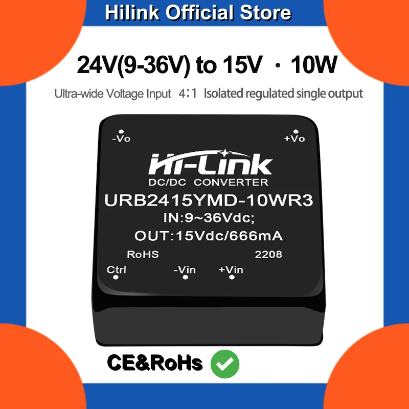 3pcs Hi-Link URB2405YMD-10WR3 10W Isolated DC-DC Power Module 9-36V Ultra Wide Input 3.3/5/9/12/15/24V Output Industrial Grade
3pcs Hi-Link URB2405YMD-10WR3 10W Isolated DC-DC Power Module 9-36V Ultra Wide Input 3.3/5/9/12/15/24V Output Industrial Grade