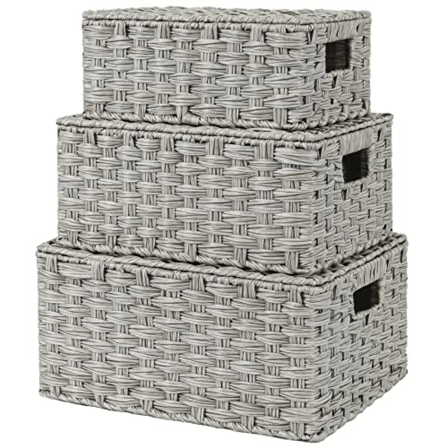 Wicker Storage Baskets, Decorative Boxes with Lids, Set of 3 Nesting Wicker Baskets for Organizing
Wicker Storage Baskets, Decorative Boxes with Lids, Set of 3 Nesting Wicker Baskets for Organizing