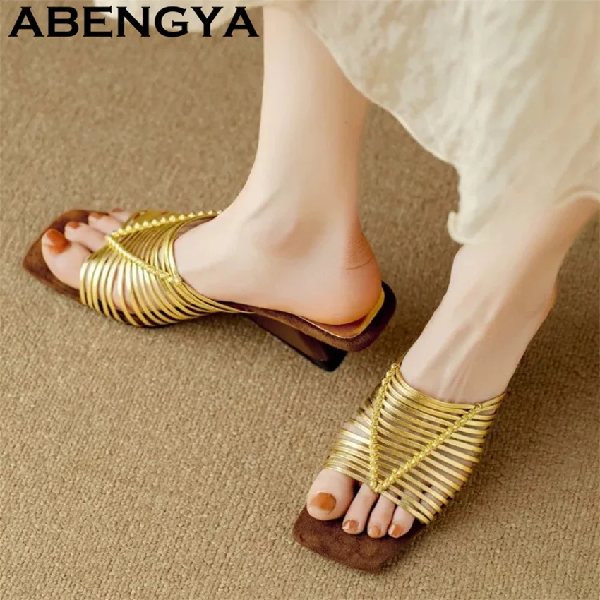 Gold Silver Narrow Band Bracket Slope Heel Slippers Woman Open Toe Wedge Heel Mules Shoes 2026 Summer Sexy Party Shoes Women
Gold Silver Narrow Band Bracket Slope Heel Slippers Woman Open Toe Wedge Heel Mules Shoes 2026 Summer Sexy Party Shoes Women