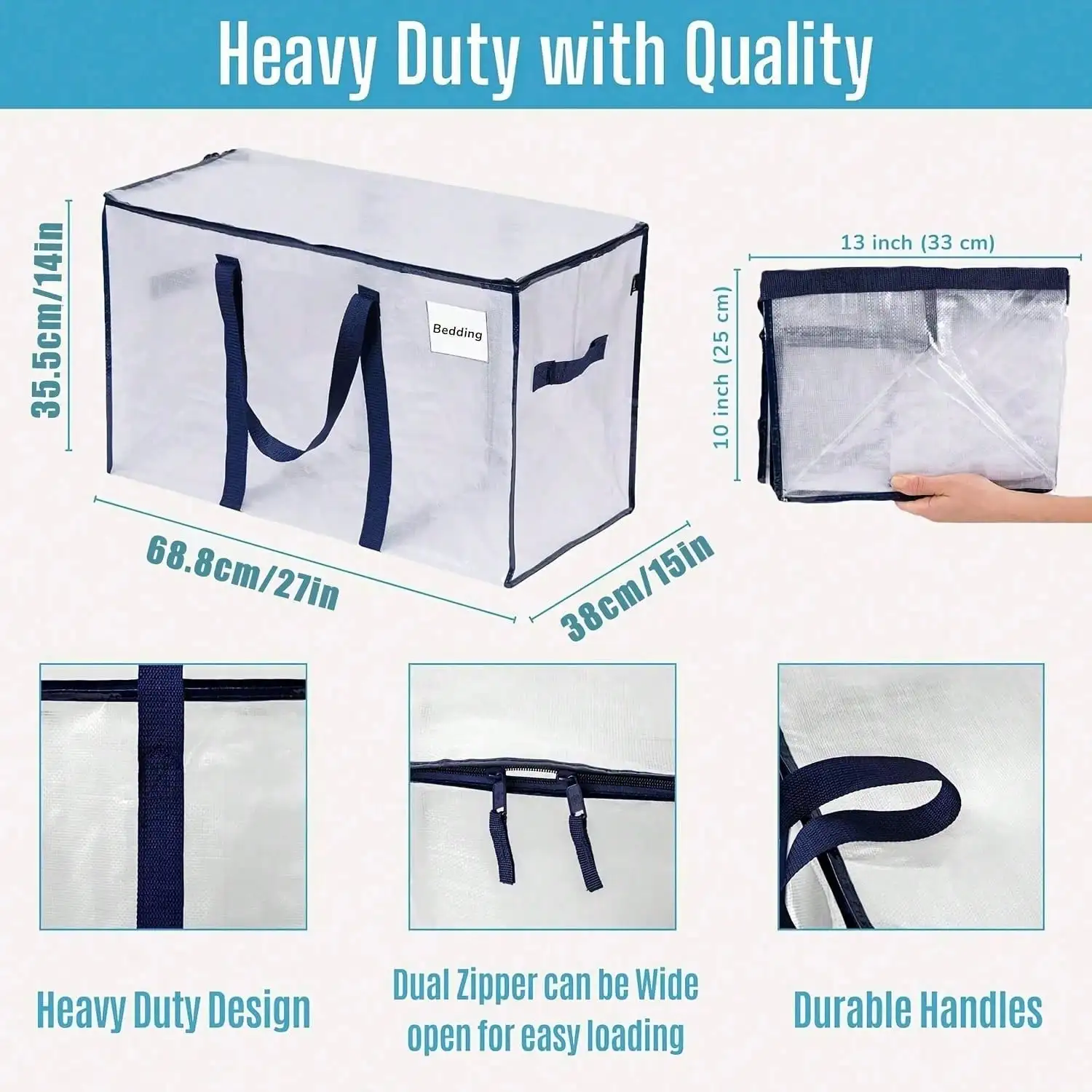 6 PCS Clear Heavy Duty Moving Bags With Reinforced Handles And Double Zippers - Extra Large Storage Organizers For Clothes, Sheets, Toys - Clear And Blue Design For Easy Visibility, Perfect For Home Organization And Moving Essentials, Clothes Organizer St
6 PCS Clear Heavy Duty Moving Bags With Reinforced Handles And Double Zippers - Extra Large Storage Organizers For Clothes, Sheets, Toys - Clear And Blue Design For Easy Visibility, Perfect For Home Organization And Moving Essentials, Clothes Organizer St