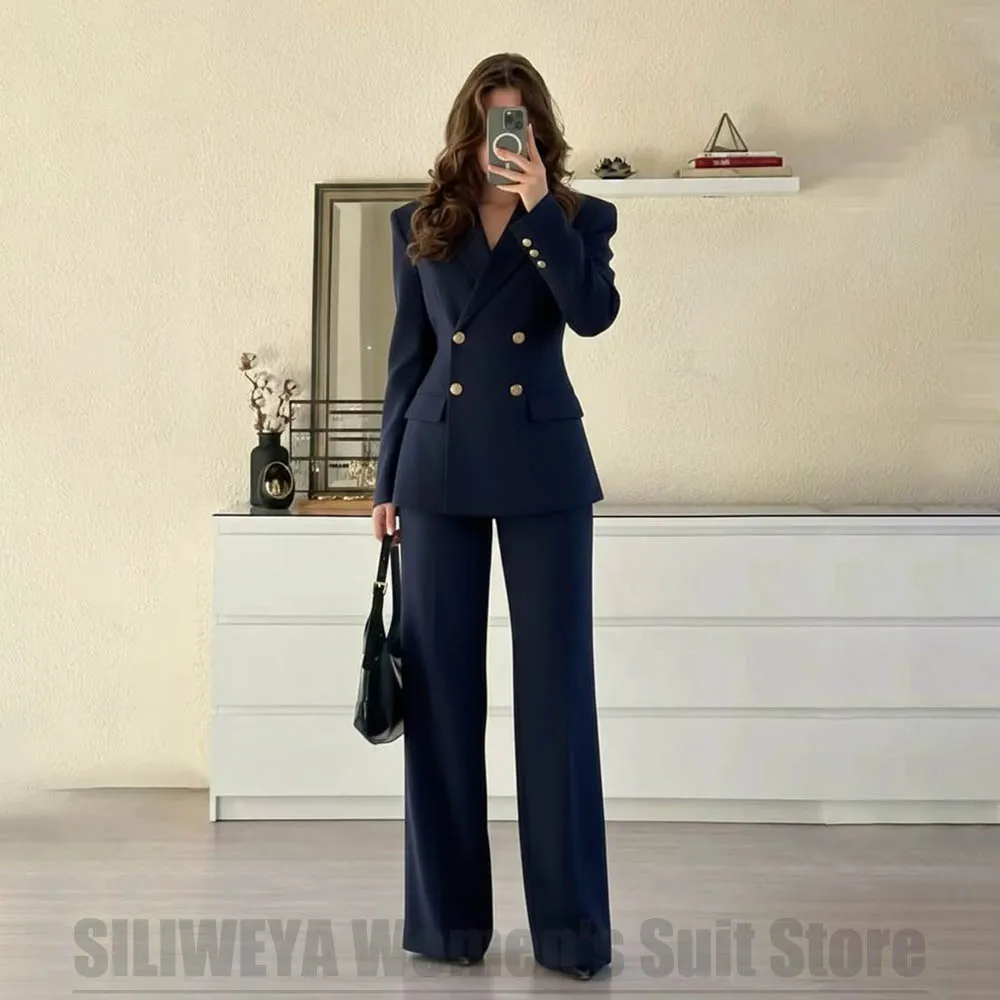 Navy Blue Women's Suit Two Piece Double Breasted Blazer and Pants Elegant Formal Business Office Fashion Casual Ladies Outfit
Navy Blue Women's Suit Two Piece Double Breasted Blazer and Pants Elegant Formal Business Office Fashion Casual Ladies Outfit