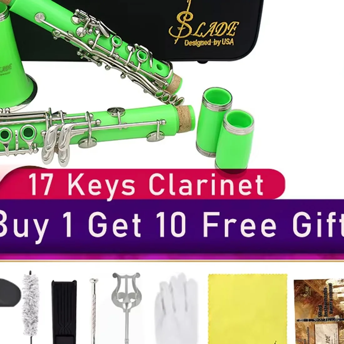 SLADE Bb17 Keys Зеленый кларнет Профессиональный плоский кларнет B для начинающих студентов Купите 1, получите 10 бесплатных подарков Аксессуары для кларнета
SLADE Bb17 Keys Зеленый кларнет Профессиональный плоский кларнет B для начинающих студентов Купите 1, получите 10 бесплатных подарков Аксессуары для кларнета
