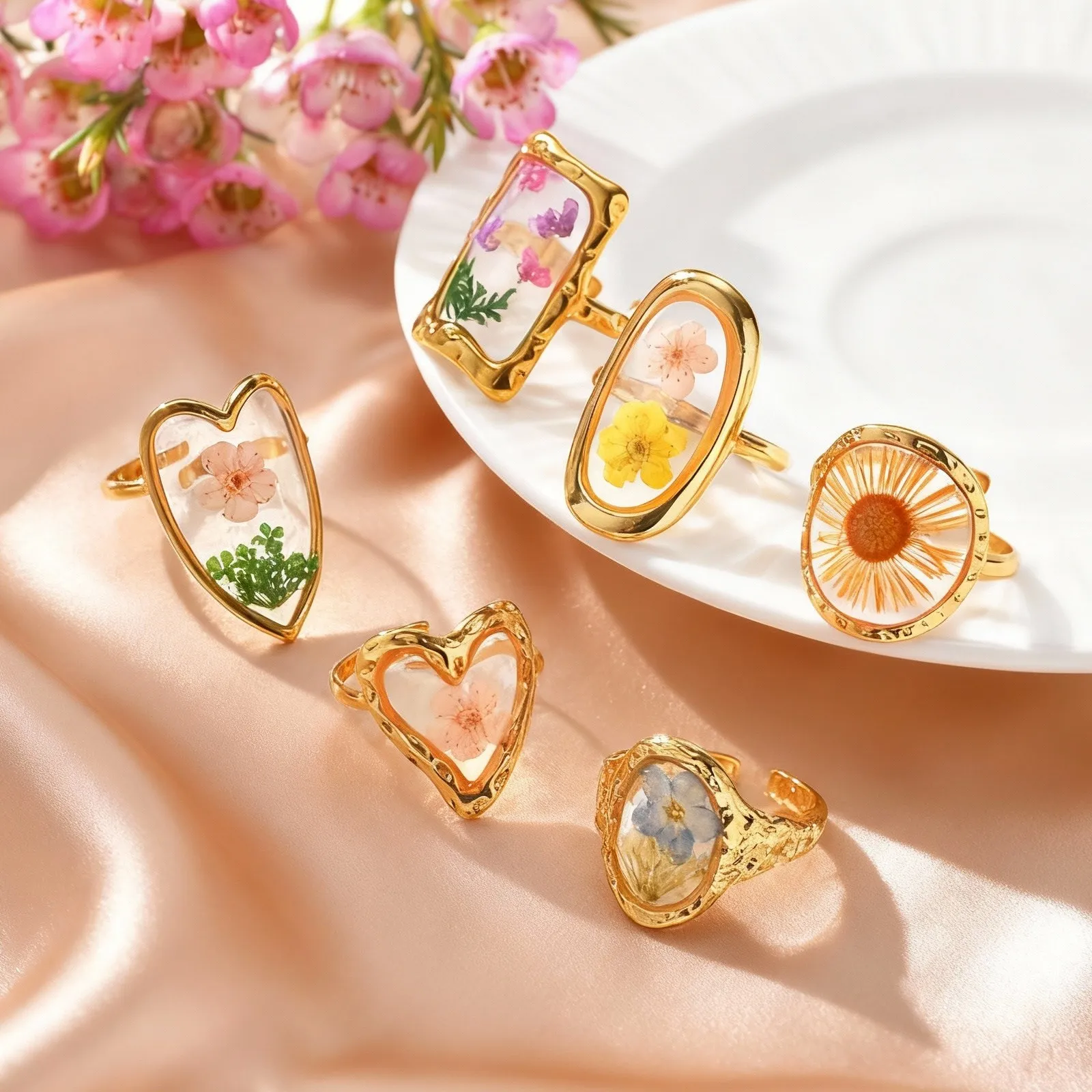 Dainty Real Dry Flower Opening Ring for Women, Geometric Heart Stainless Steel Rings, Personalized Fashion Statement Jewelry
Dainty Real Dry Flower Opening Ring for Women, Geometric Heart Stainless Steel Rings, Personalized Fashion Statement Jewelry