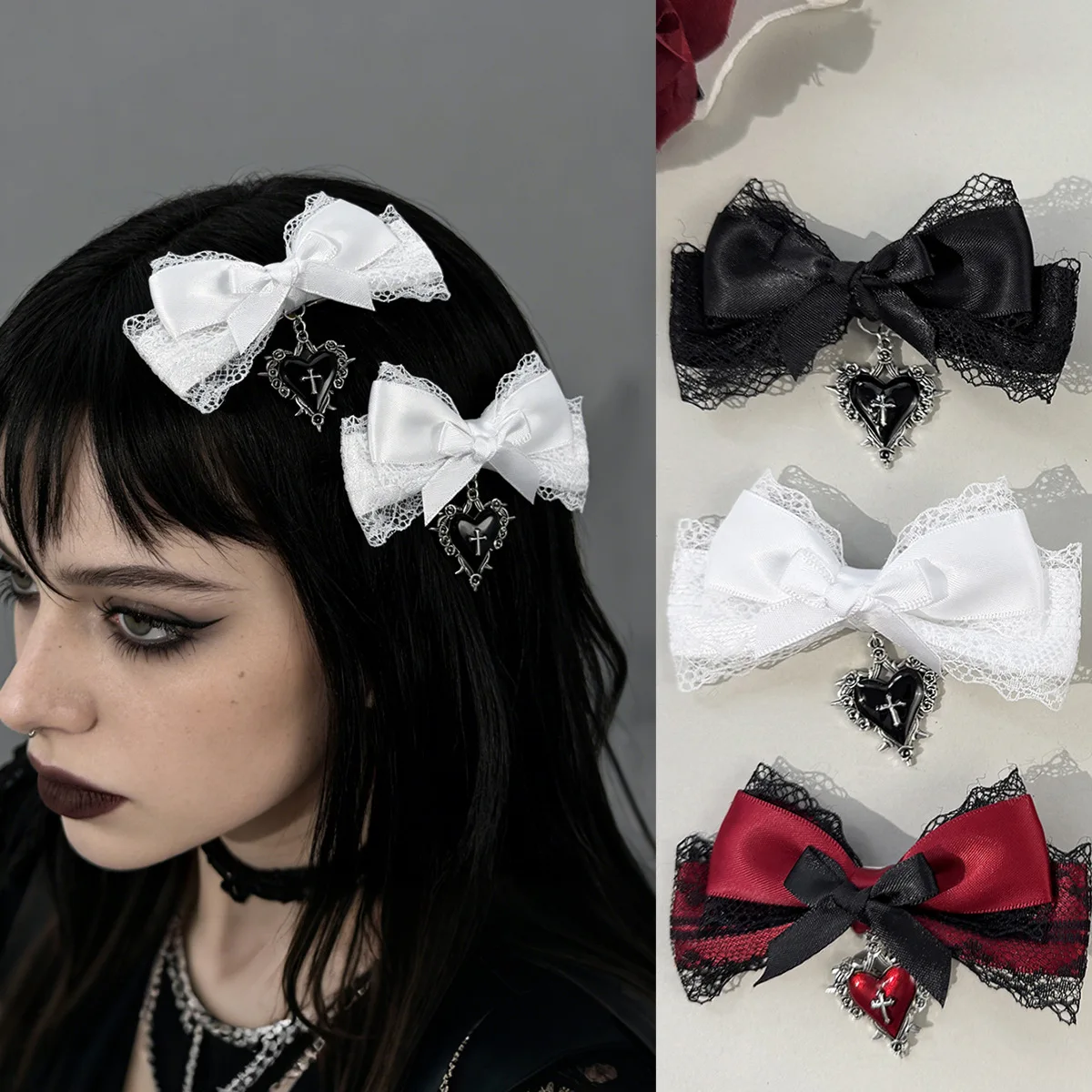 Premium Lace Bow Hair Clips with Heart Design Edgy Sweet Nonslip Durable Lightweight for Daily Party Office Travel Set
Premium Lace Bow Hair Clips with Heart Design Edgy Sweet Nonslip Durable Lightweight for Daily Party Office Travel Set