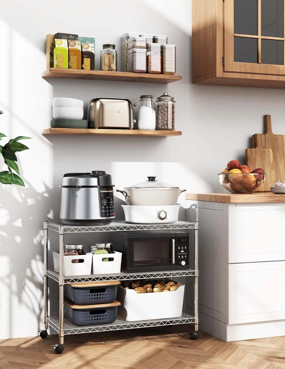 3-уровневый сверхмощный стеллаж для хранения вещей, хромированная отделка, регулируемые колеса, грузоподъемность 750 фунтов для домашней гаражной кухни
3-уровневый сверхмощный стеллаж для хранения вещей, хромированная отделка, регулируемые колеса, грузоподъемность 750 фунтов для домашней гаражной кухни