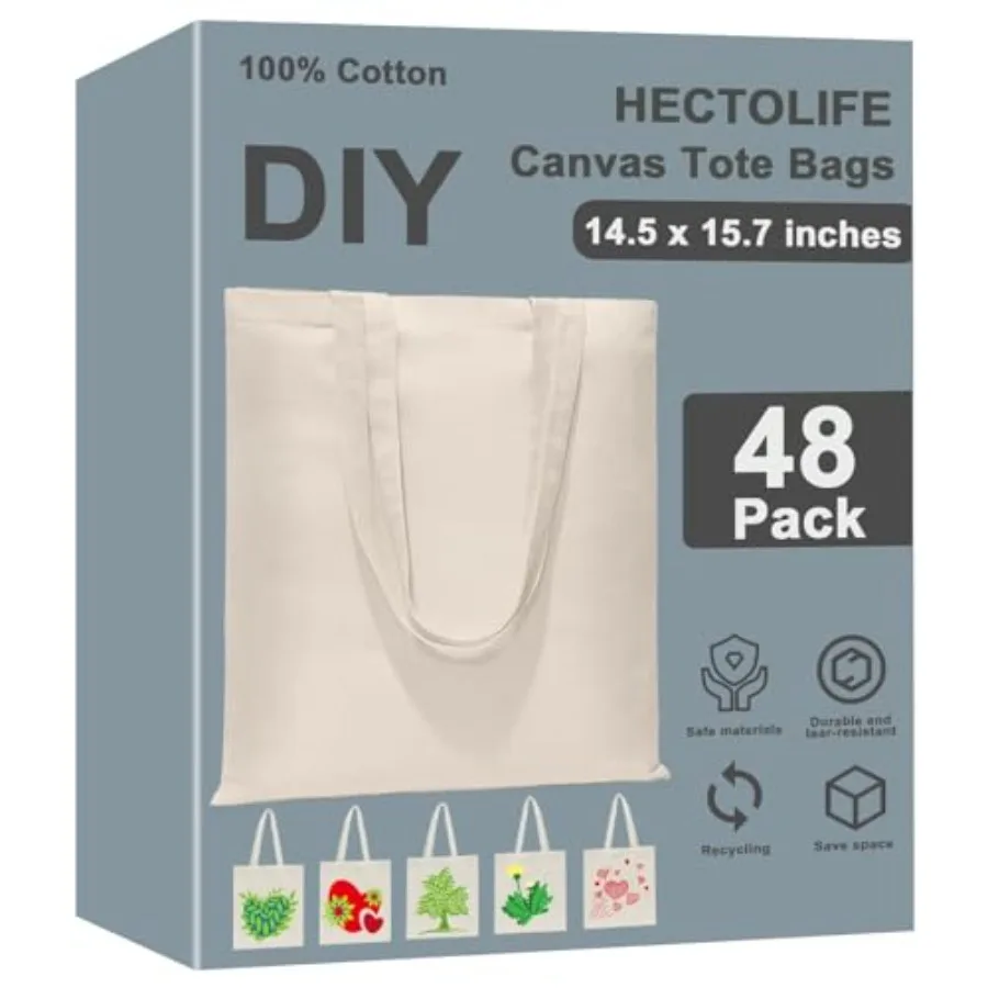 HECTOLIFE I I I Canvas Tote Bags, Reusable Blank Canvas for Shopping Bags, Grocery Bags, DIY Gift Bags
HECTOLIFE I I I Canvas Tote Bags, Reusable Blank Canvas for Shopping Bags, Grocery Bags, DIY Gift Bags