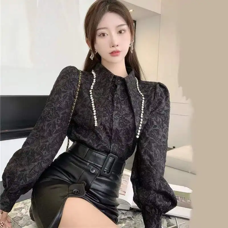 Long Sleeve Blouse Women Camisas De Mujer Black White Jacquard Diamond Shirts Blusas Femininas Elegantes Vintage Top Chic Shirt
Long Sleeve Blouse Women Camisas De Mujer Black White Jacquard Diamond Shirts Blusas Femininas Elegantes Vintage Top Chic Shirt