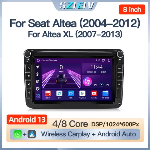 Android 13 Auto Carplay Audio Bluetooth Seat Altea XL 2004-2012 Audio Video Naviación 2 Din GPS Radio de coche reproductor de vídeo Autoradio