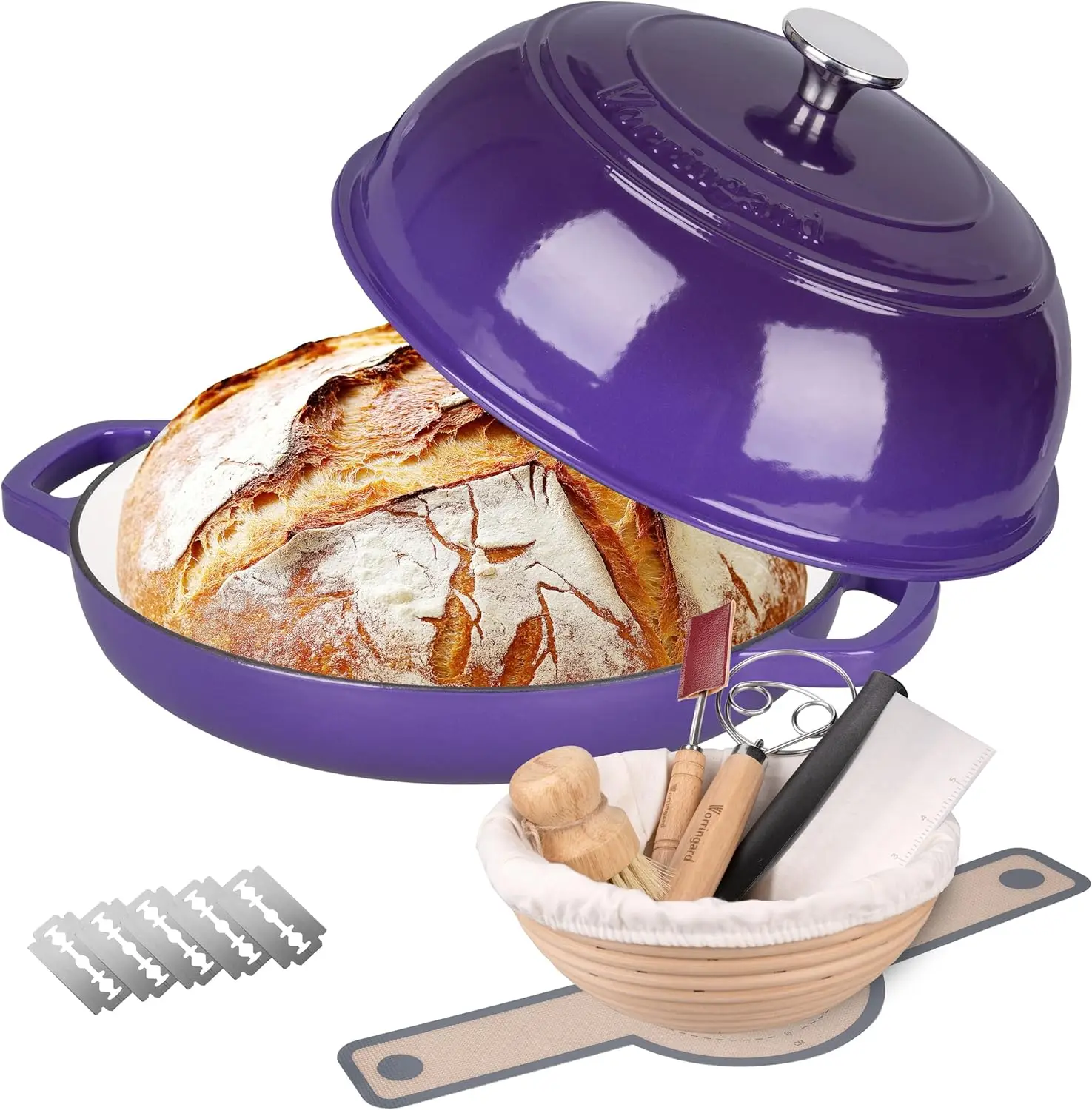 6QT Enameled Cast Iron Dutch Oven for Sourdough Baking, Bread Pot with Lid & Baking Set, Purple
6QT Enameled Cast Iron Dutch Oven for Sourdough Baking, Bread Pot with Lid & Baking Set, Purple
