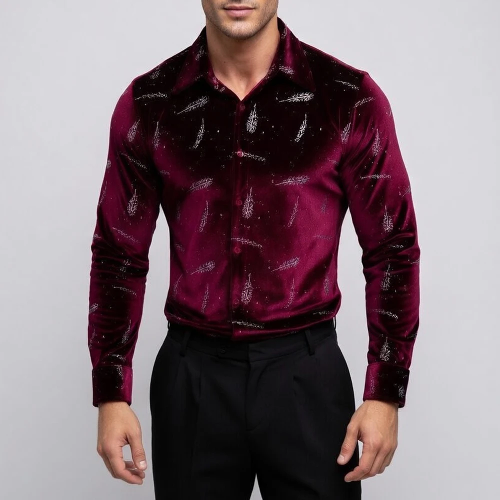 Spring Autumn Elegant Velvet Shirts for Man Luxury Feather Print Slim Fit Men's Dress Shirt Stage Prom Social Tuxedo Shirt Tops
Spring Autumn Elegant Velvet Shirts for Man Luxury Feather Print Slim Fit Men's Dress Shirt Stage Prom Social Tuxedo Shirt Tops
