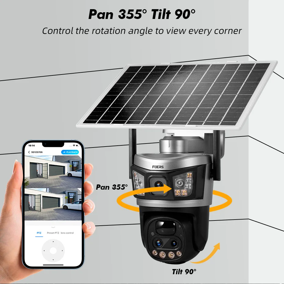 FUERS 4G Солнечная камера Уличная камера с двумя объективами 6MP 10X IP-камера PIR Обнаружение человека с солнечной панелью Камера безопасности с аккумулятором
FUERS 4G Солнечная камера Уличная камера с двумя объективами 6MP 10X IP-камера PIR Обнаружение человека с солнечной панелью Камера безопасности с аккумулятором