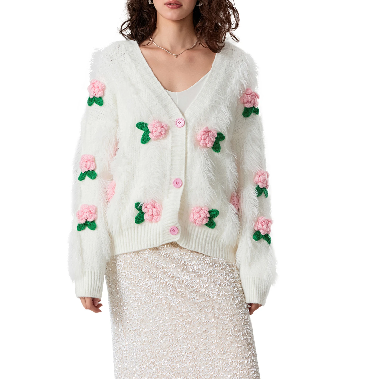 Women Long Sleeve Sweater Button-Down Fall Casual Soft Knit Coat Fashion Cardigan 3D Flower V-Neck Cardigan
Women Long Sleeve Sweater Button-Down Fall Casual Soft Knit Coat Fashion Cardigan 3D Flower V-Neck Cardigan