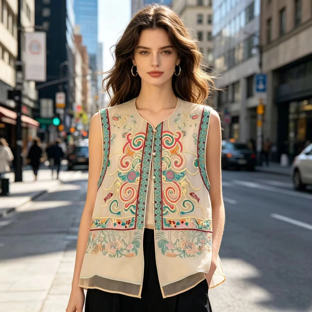 Ethnic Style Embroidered Vest Tang Clothes Women Qipao Tops Vintage Organza Waistcoat Hanfu Coat Sexy Sleeveless Blouse Shirt
Ethnic Style Embroidered Vest Tang Clothes Women Qipao Tops Vintage Organza Waistcoat Hanfu Coat Sexy Sleeveless Blouse Shirt