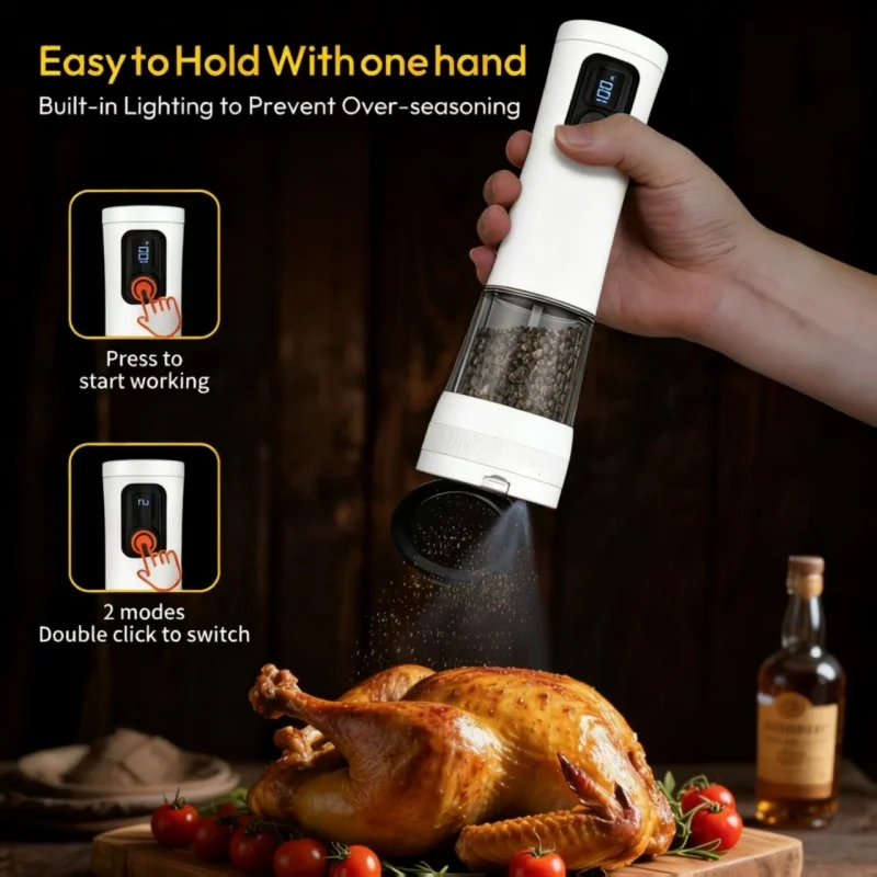 Электрическая мельница для перца и морской соли, бытовая мельница, простая в использовании, без запаха, с внешней регулировкой грубости.
Электрическая мельница для перца и морской соли, бытовая мельница, простая в использовании, без запаха, с внешней регулировкой грубости.