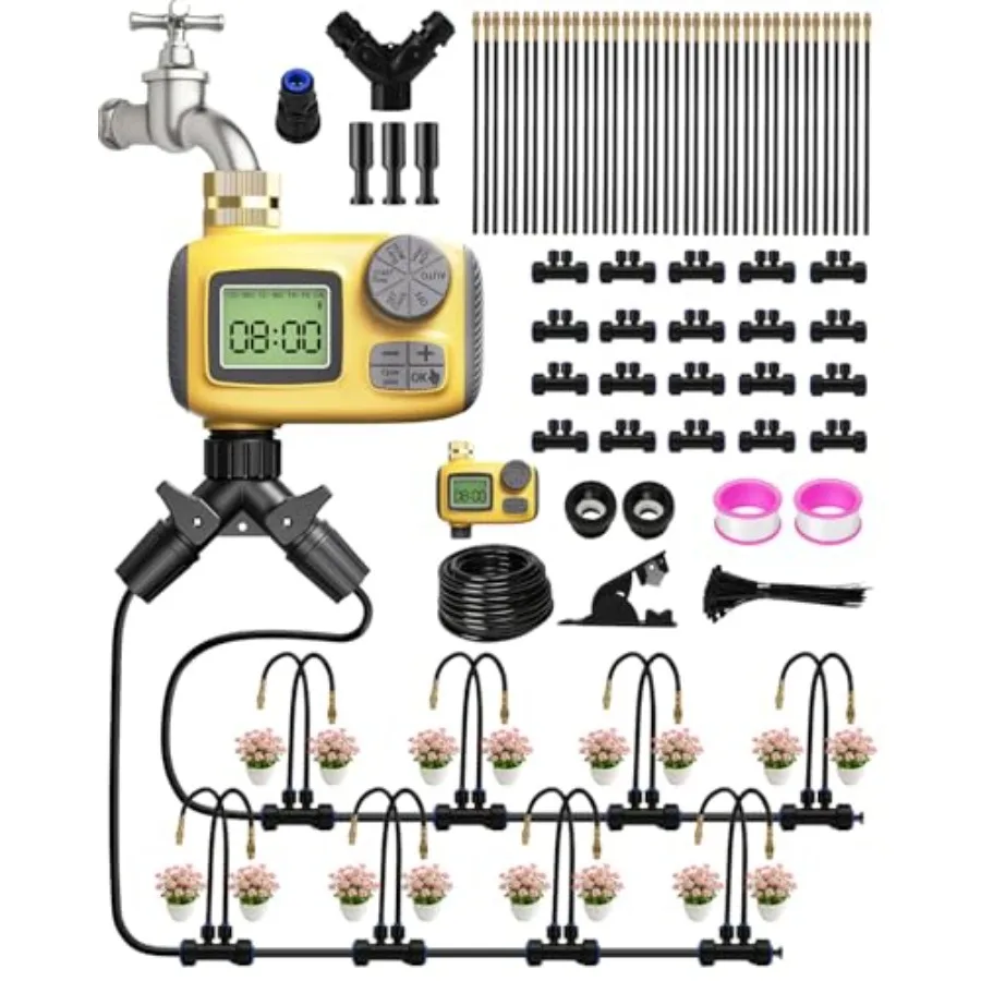Garden yard lawn greenhouse potted plants irrigation system: solid brass connectors black automatic timer with 360 dual-outlet
Garden yard lawn greenhouse potted plants irrigation system: solid brass connectors black automatic timer with 360 dual-outlet