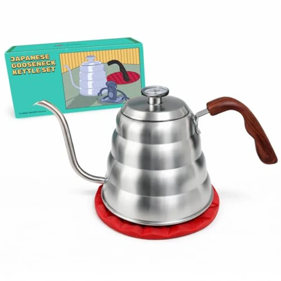 Japanese Gooseneck Kettle Stovetop with Thermometer and Insulated Handle 4-piece, 40.6 oz/1200ml,Stainless Steel Pour Over Tea
Japanese Gooseneck Kettle Stovetop with Thermometer and Insulated Handle 4-piece, 40.6 oz/1200ml,Stainless Steel Pour Over Tea