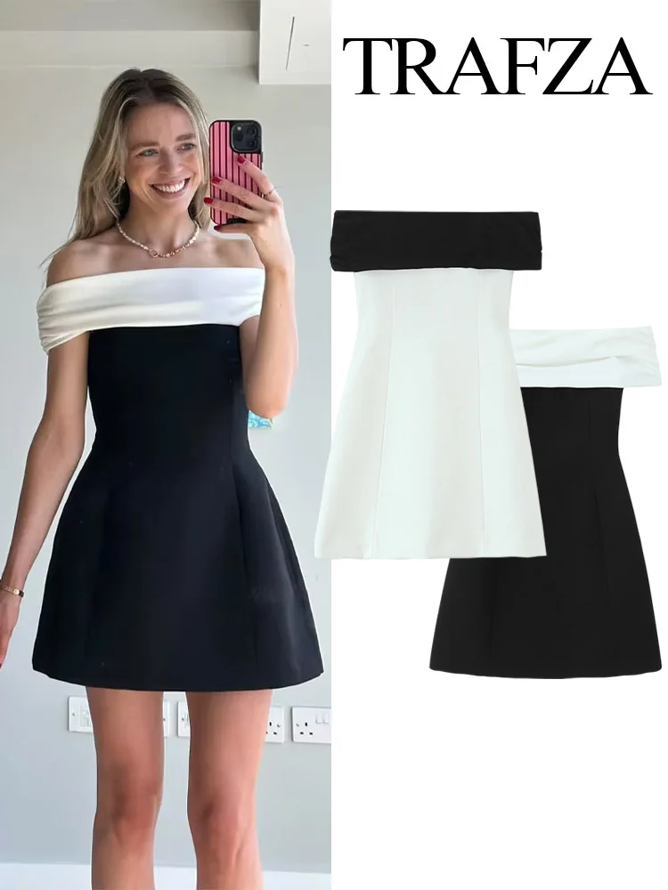 TRAFZA Women Summer Splicing Color Slash Neck Mini Dress Woman New Fashion Party Dress Elegant Sexy Sleeveless Backless Dress
TRAFZA Women Summer Splicing Color Slash Neck Mini Dress Woman New Fashion Party Dress Elegant Sexy Sleeveless Backless Dress