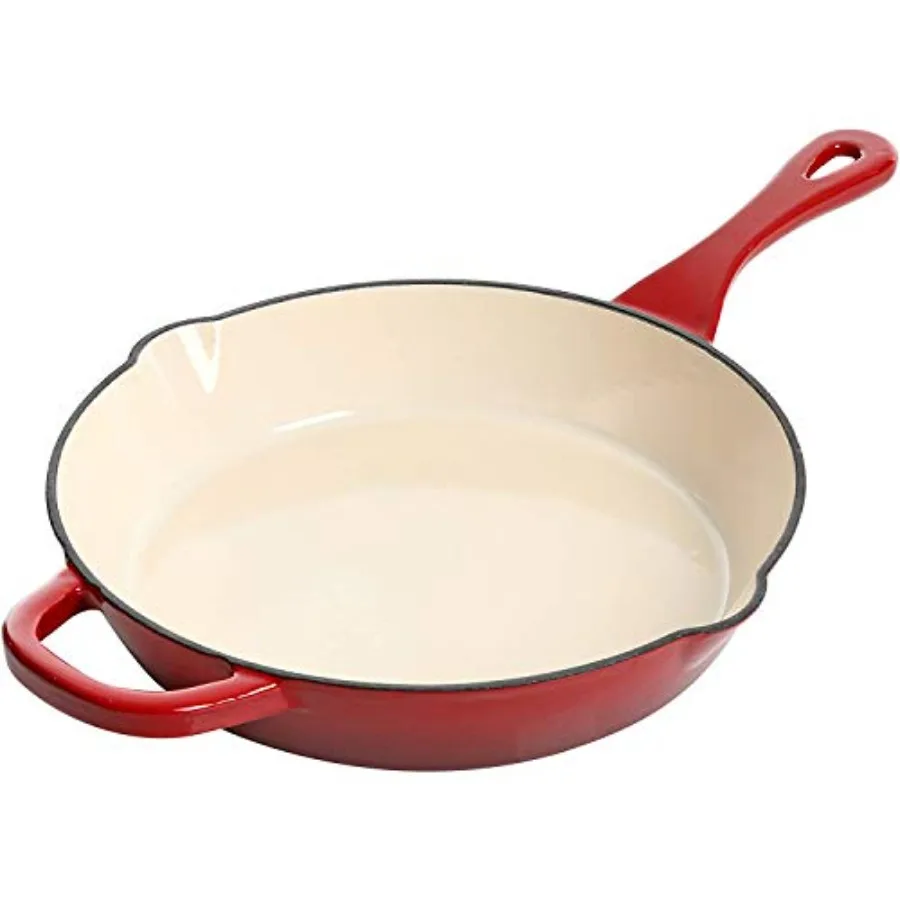 10 Inch Enameled Cast Iron Skillet with Handles - Red - Ideal for Searing Roasting Frying - Even Heat Distribution Pour Spouts
10 Inch Enameled Cast Iron Skillet with Handles - Red - Ideal for Searing Roasting Frying - Even Heat Distribution Pour Spouts