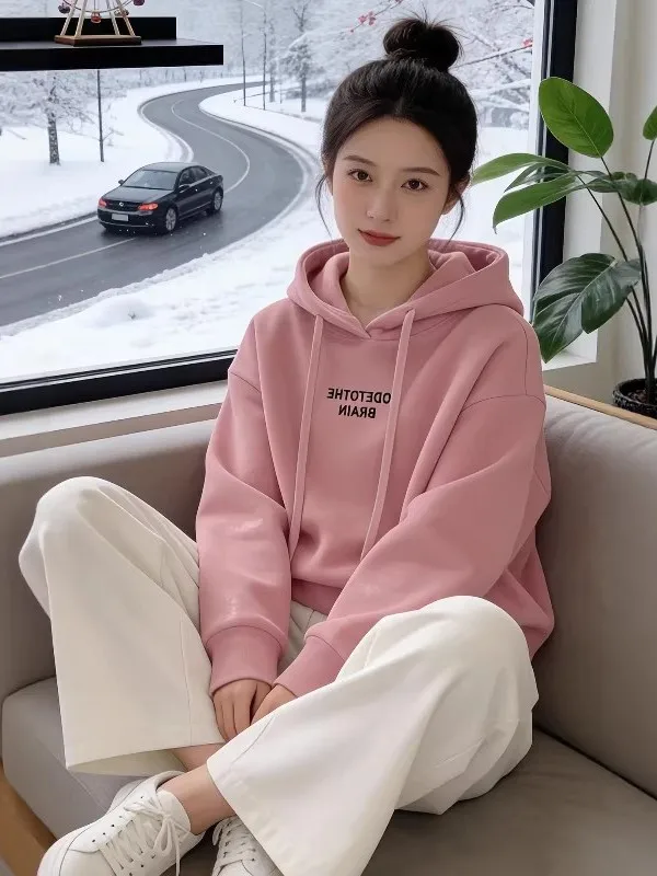 Pink Hooded Long Sleeve Sweatshirt Women's Spring New Large Size Lazy Style Loose Anti-Aging Top Comfortable Korean Style
Pink Hooded Long Sleeve Sweatshirt Women's Spring New Large Size Lazy Style Loose Anti-Aging Top Comfortable Korean Style