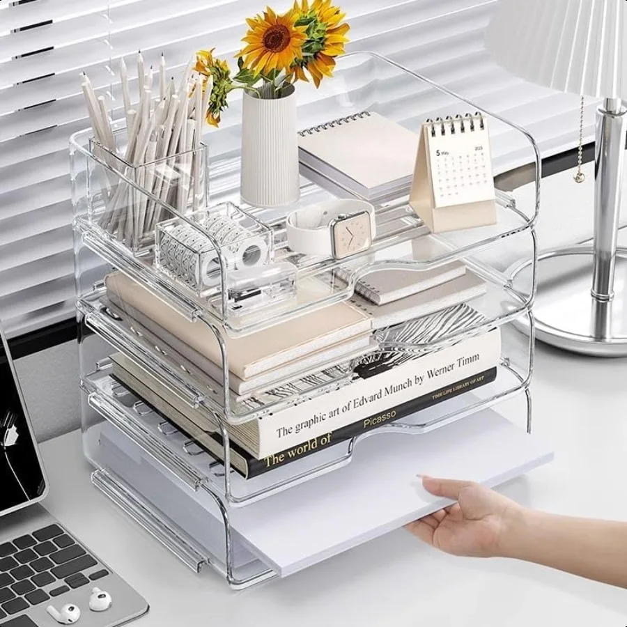 JOSUCLEN Paper Organizer Acrylic Desk Organizer and Storage Office Set of 4 File Organizer for Desk Stackable Paper Tray
JOSUCLEN Paper Organizer Acrylic Desk Organizer and Storage Office Set of 4 File Organizer for Desk Stackable Paper Tray