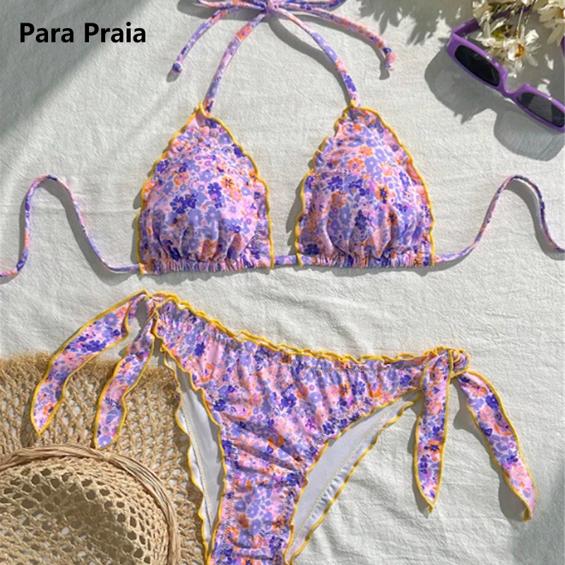 Para Praia, купальник с цветочным принтом и рюшами, комплекты бикини с завязками на шее, 2021, сексуальный бразильский женский купальник, бикини с разрезом, купальный костюм
Para Praia, купальник с цветочным принтом и рюшами, комплекты бикини с завязками на шее, 2021, сексуальный бразильский женский купальник, бикини с разрезом, купальный костюм