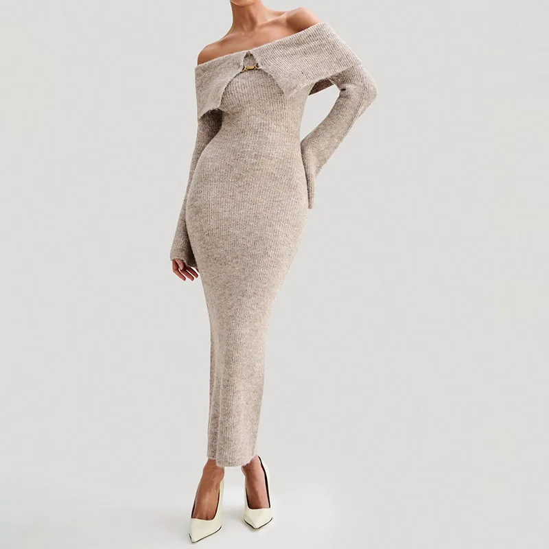 Winter Fluffy Knit Long Sleeve Midi Spring Fall Dress Off Shoulder Metallic Embellished Flared Sleeve Sweater Dress For Women
Winter Fluffy Knit Long Sleeve Midi Spring Fall Dress Off Shoulder Metallic Embellished Flared Sleeve Sweater Dress For Women