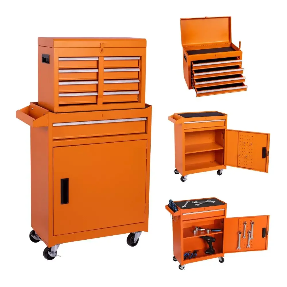 Tool Chest, 5-Drawer Rolling Tool Storage Cabinet with Detachable Top Tool Box, Liner, Universal Lockable Wheels
Tool Chest, 5-Drawer Rolling Tool Storage Cabinet with Detachable Top Tool Box, Liner, Universal Lockable Wheels