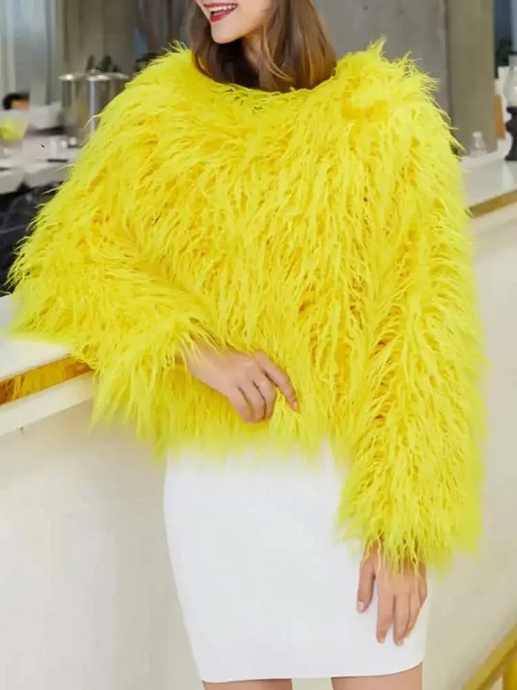 Imitation Fur Fashion Coat Women's O-neck Long Sleeves Bright Color Elegant Coats Party Clothes Autumn Winter New 52WH
Imitation Fur Fashion Coat Women's O-neck Long Sleeves Bright Color Elegant Coats Party Clothes Autumn Winter New 52WH