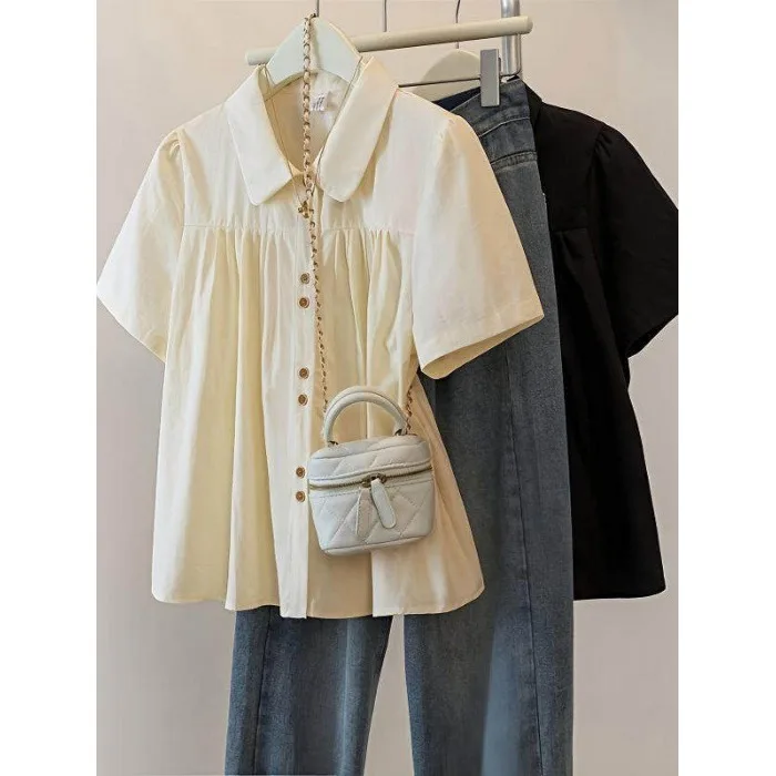 Fashionable Short Sleeve Shirt Korean Style Chic Women's Summer 2026 Slimming Micro plus Size Meat Concealing Top Short Length
Fashionable Short Sleeve Shirt Korean Style Chic Women's Summer 2026 Slimming Micro plus Size Meat Concealing Top Short Length