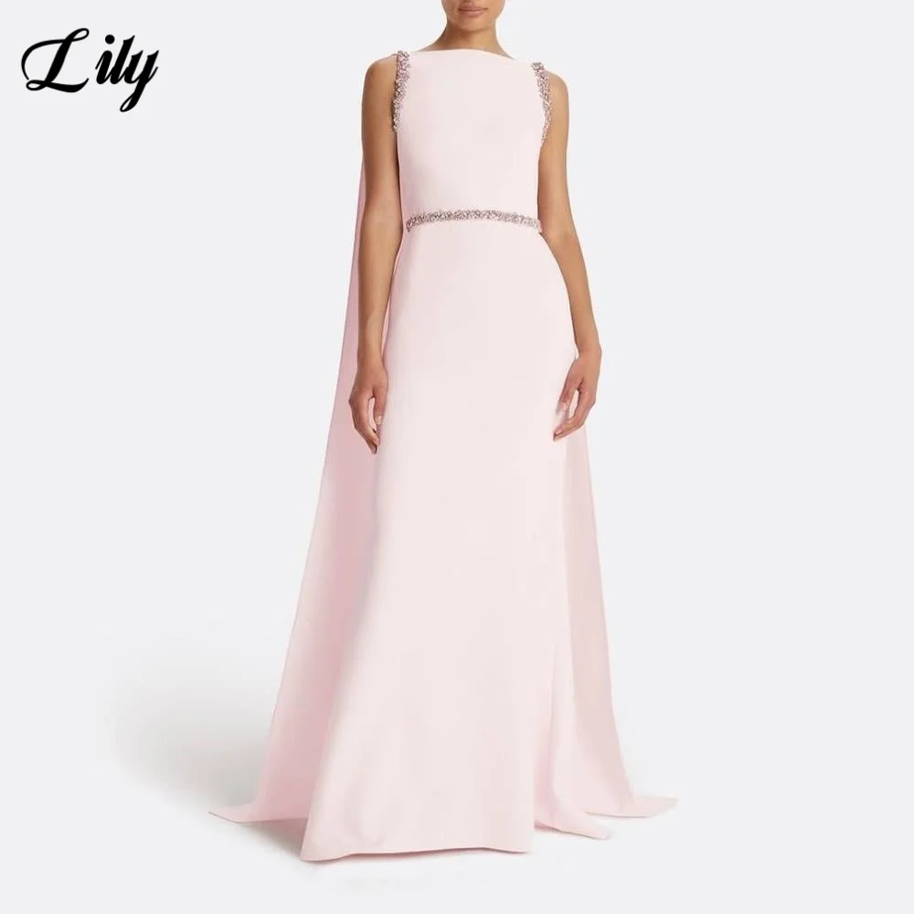 Lily Pink Elegant Prom Dress O-neck Prom Gown Crystals Satin Mermaid Sleeveless Evening Dress with Cape robe de bal Customized
Lily Pink Elegant Prom Dress O-neck Prom Gown Crystals Satin Mermaid Sleeveless Evening Dress with Cape robe de bal Customized