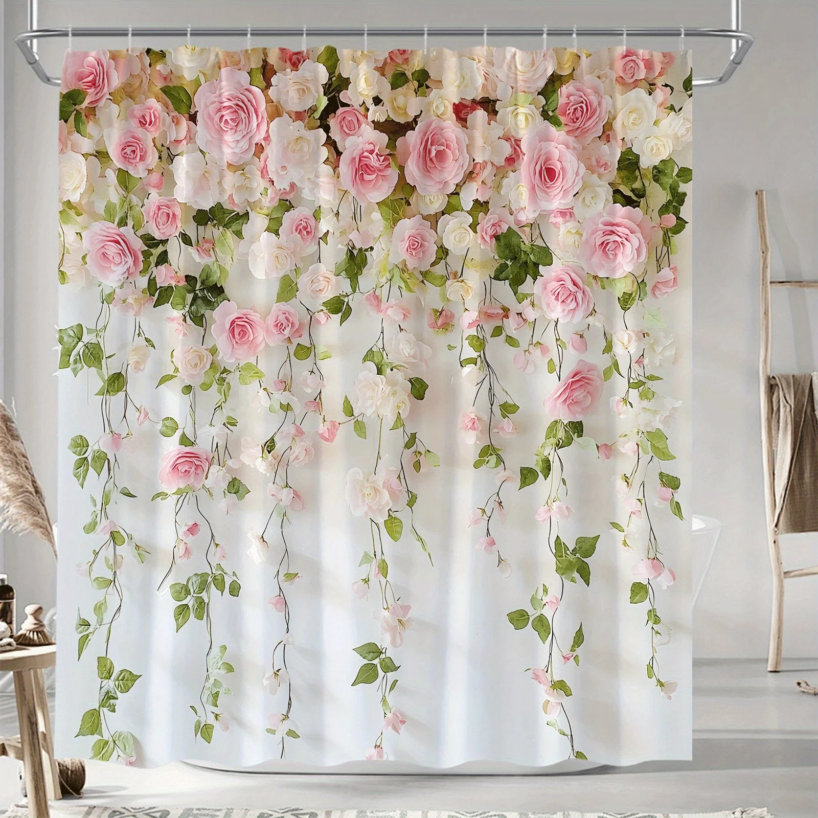 1. Романтическая занавеска для душа с цветочным принтом, розовые и белые розы, каскадные розы с нежной зеленью на белом фоне, с крючком.
1. Романтическая занавеска для душа с цветочным принтом, розовые и белые розы, каскадные розы с нежной зеленью на белом фоне, с крючком.