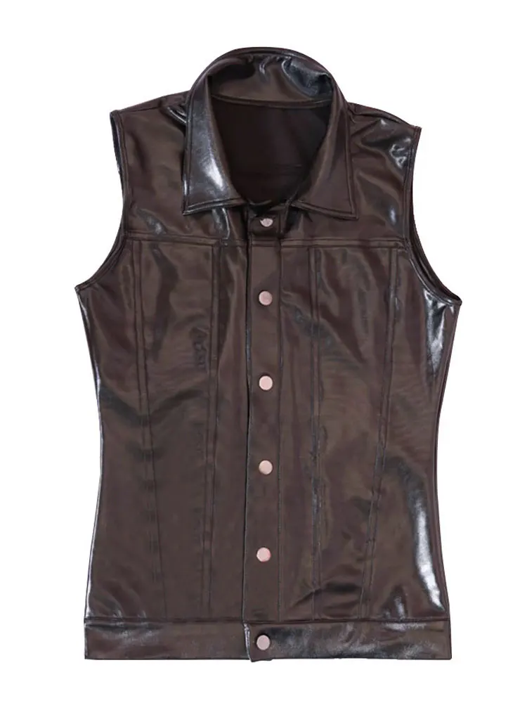 Men's Button Open Sleeveless T-shirts PVC Shiny Nightclub Stage Vest Elastic Shaping Man Slimming Tops Tight Tank Tops Fashion
Men's Button Open Sleeveless T-shirts PVC Shiny Nightclub Stage Vest Elastic Shaping Man Slimming Tops Tight Tank Tops Fashion